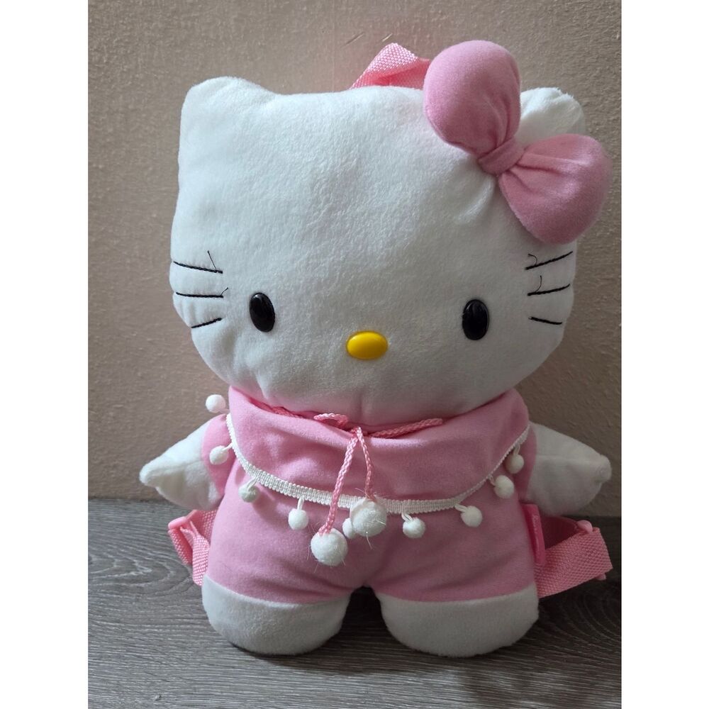Sanrio 2009 Hello Kitty in Pink with White Poms Plush Backpack Bag - Picture 2 of 6